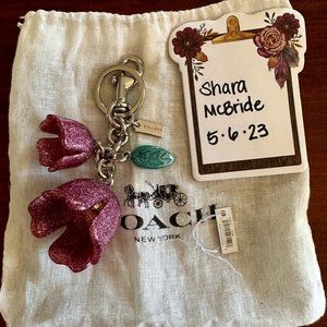 Coach Pink Glitter Resin Tea Rose Bag Charm Keychain